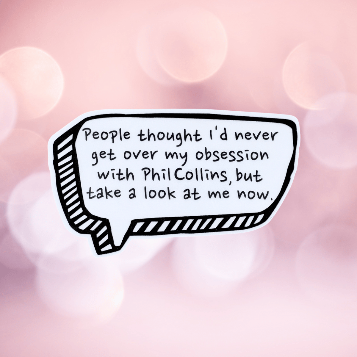 Speech bubble with text on a pink blurred background