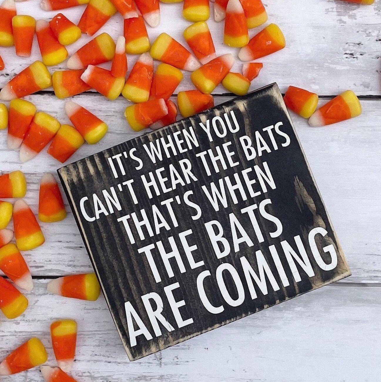 Wood Sign Halloween Decor | The Bats Are Coming | Three Sister Studio