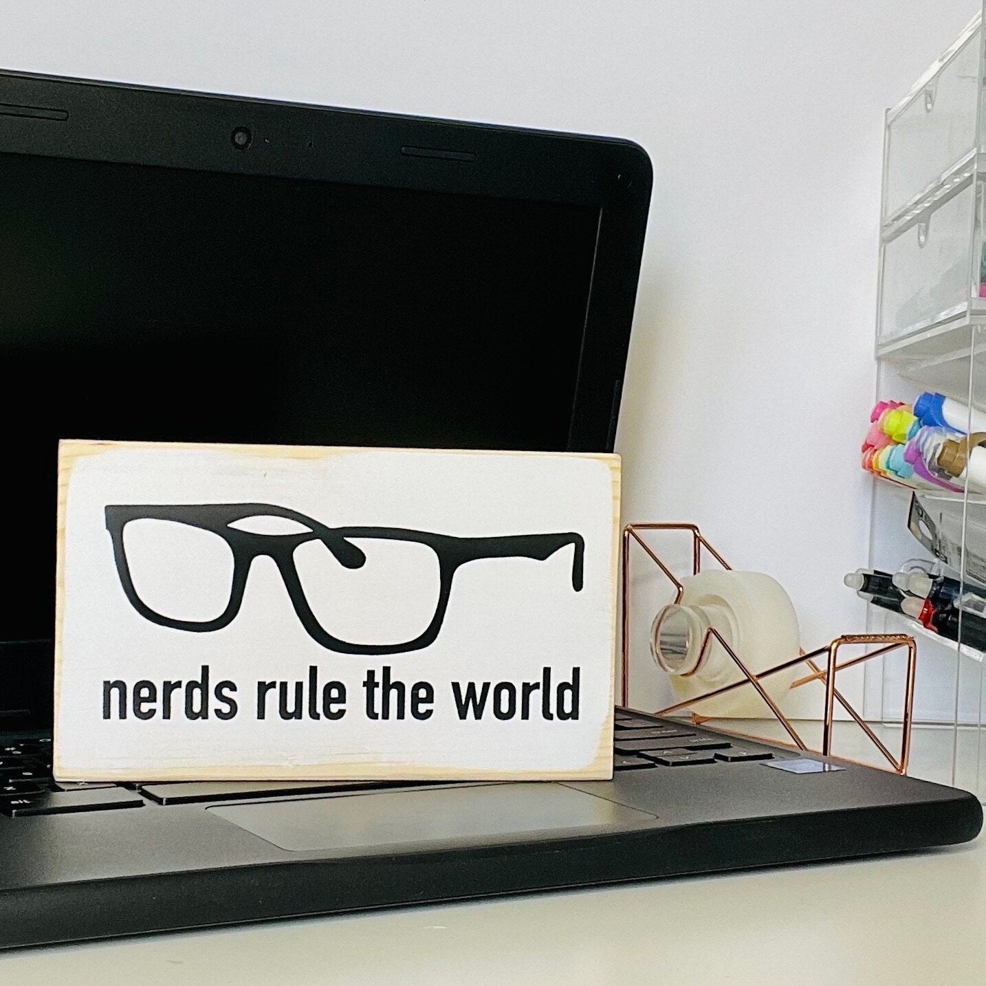 Funny Geek-Chic Mini Sign | Nerd Rule The World | Three Sisters Studio